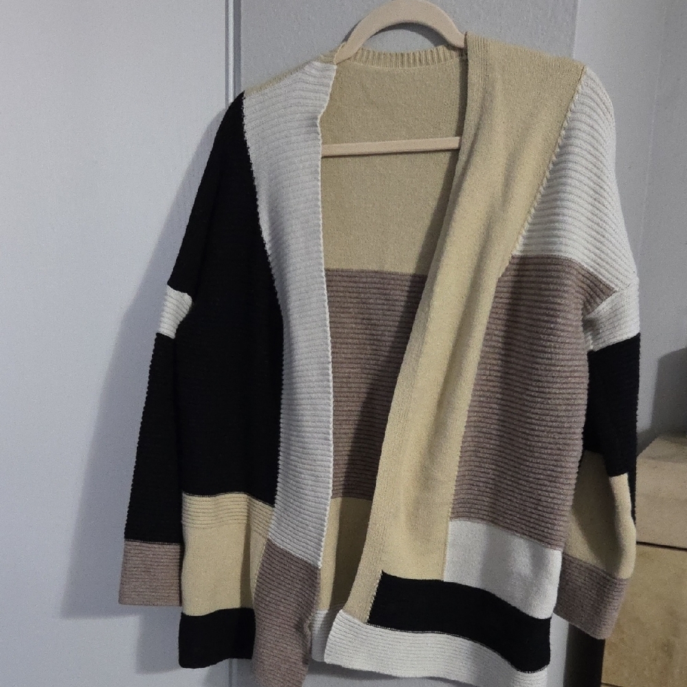 Colorblock Open Front Cardigan